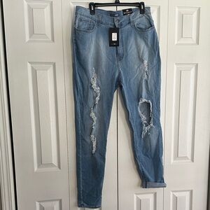 Fashion Nova Light Blue Distressed Boyfriend Jeans